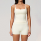 Wholesale Women's Brushed Tank Top & Booty-Lift Shorts Set – Seam-Detail Naked-Feel Yoga 2-Piece Set