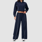 Wholesale Women's UPF50+ Sun Protection Hoodie Jacket + Wide-Leg Pants Set – Colorblock Outdoor Running Sportswear