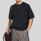 Wholesale Men's Old Money Style Knit T-Shirt – Striped Texture Short Sleeve