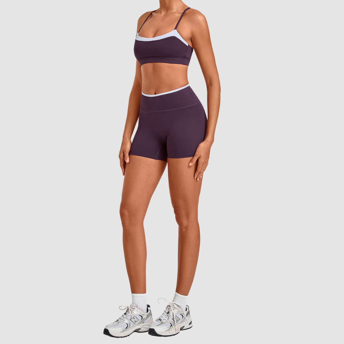 Wholesale Women’s Contrast Sports Bra & High-Waist Biker Shorts Yoga Set