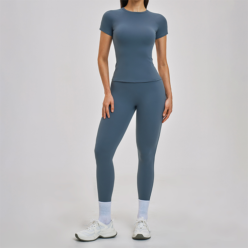 Wholesale Round Neck Short Sleeve Tank Top+High Waist Legging 2-piece Set