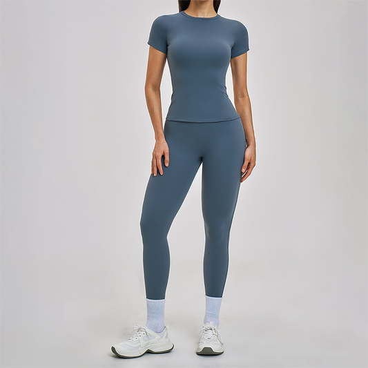 Wholesale Round Neck Short Sleeve Tank Top+High Waist Legging 2-piece Set