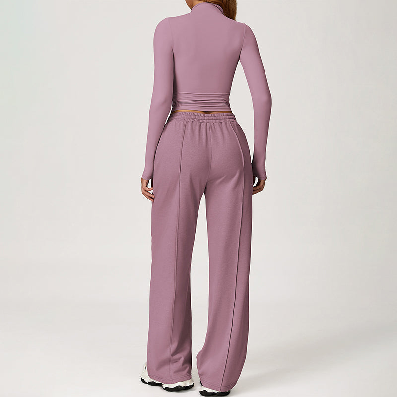 Quick-Dry Long Sleeve Top + Straight Leg Sweatpants 2 Piece Set