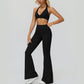 Halter sports bra+High waisted flared pants 2-piece set
