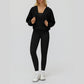 V-neck large hooded jacket+Sports tank top+High-waisted leggings 3-piece set