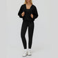 V-neck large hooded jacket+Sports tank top+High-waisted leggings 3-piece set
