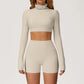 High-Neck Cropped Long Sleeve + Butt-Lifting Shorts 2-Piece Set