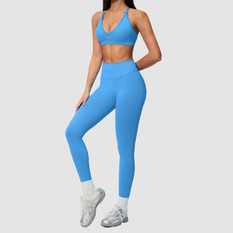 Wholesale Women's Cross-Back Seamless Yoga Set – Tummy Control High-Waist Sports Bra & Leggings