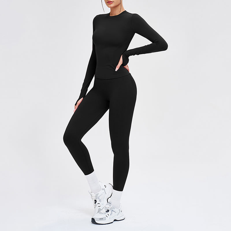 Wholesale solid color long-sleeved top + leggings
