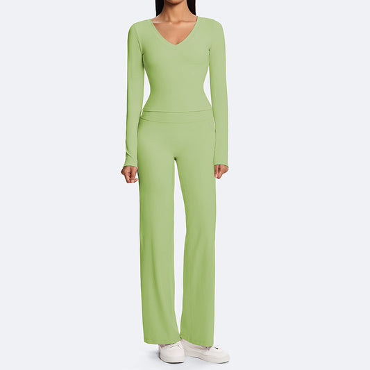Wholesale V-neck long-sleeved top + straight-leg | Wonderxfans bulk activewear