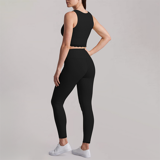 Wholesale Women's fake two-piece tank top & High-Waist Leggings Set - Naked Feel Yoga Gym Activewear