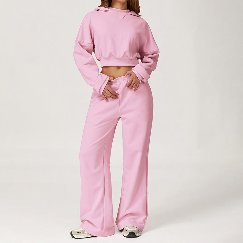 Cropped Hooded Sweatshirt + Loose Sweatpants 2-Piece Set