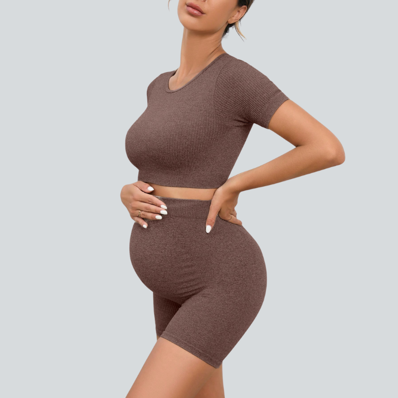 Pregnant women's yoga shorts and short-sleeve two-piece set