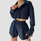Wholesale Women's Long Sleeve Crop Cardigan & Drawstring Shorts Set – Casual Two-Piece TZ8040