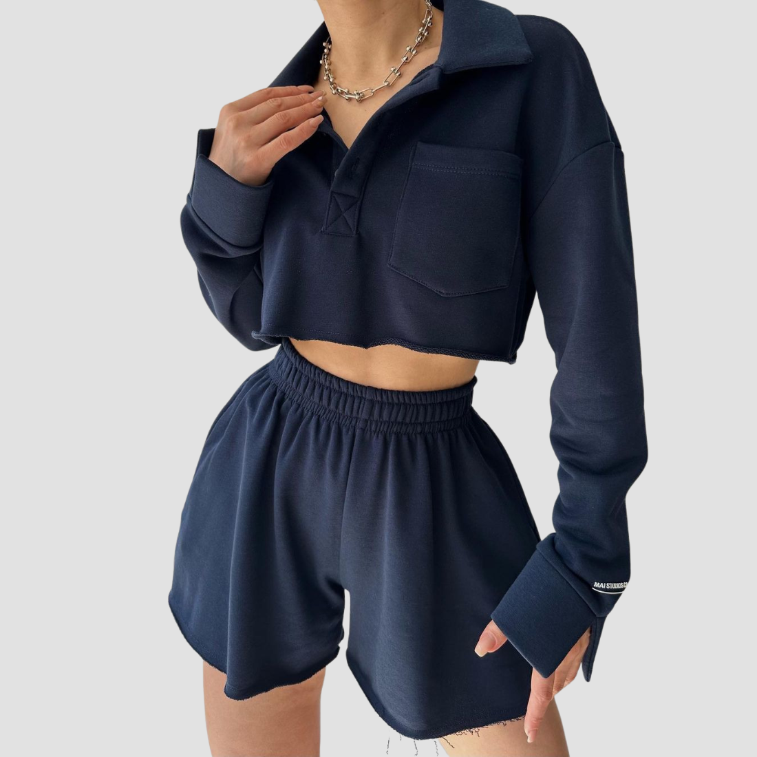 Wholesale Women's Long Sleeve Crop Cardigan & Drawstring Shorts Set – Casual Two-Piece TZ8040