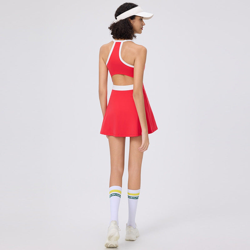 Wholesale contrast color halter neck tennis dress