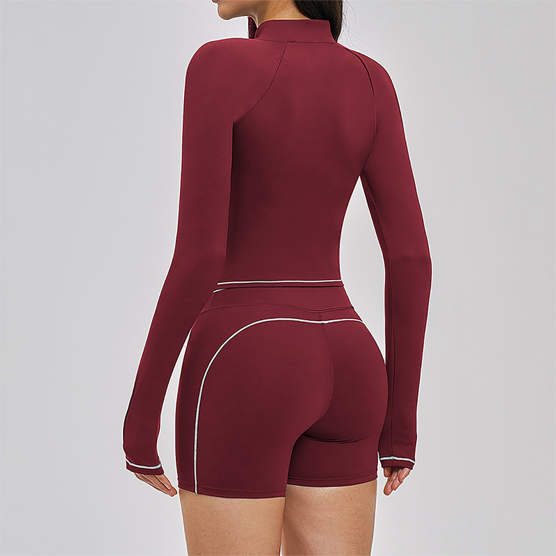 Color blocked Sports jacket+Sport vest+Tight shorts Running fitness 3-piece set