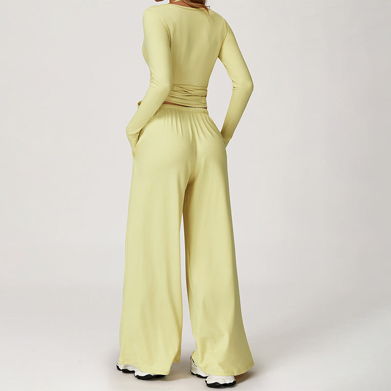 V-neck crop top+Open-back sleeveless crop+HIGH WAIST LEGGINGS 3-PIECE SET