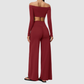 Wholesale Women's Long-Sleeve Tops + Wide-Leg Pants Fitness Two-Piece Set