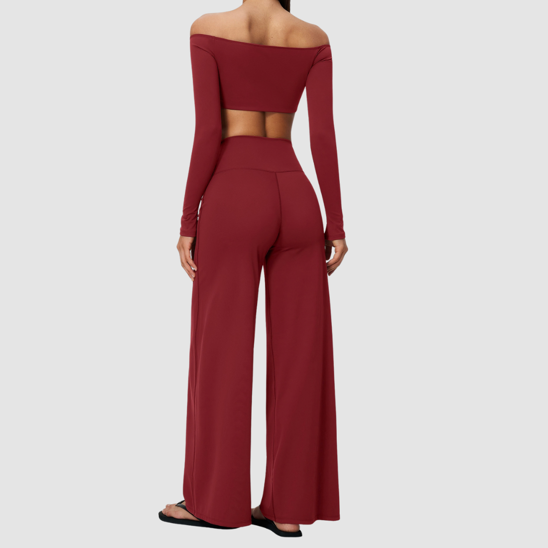 Wholesale Women's Long-Sleeve Tops + Wide-Leg Pants Fitness Two-Piece Set