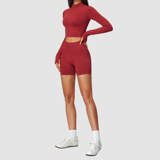 Wholesale Women's Stand-Collar Jacket & Yoga Shorts Set