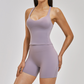 Wholesale yoga tank top with bra pads+high waisted shorts 2-piece set