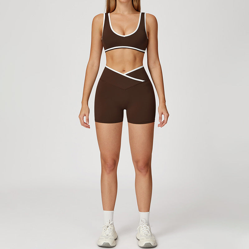 Brajes deportivos de color contrastantes + set de 2 piezas de cintura alta