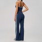Wholesale Women's Bare-Feel Color-Block Tank Top & High waisted flared pants Set