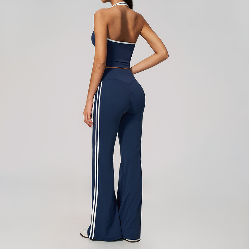 Wholesale Women's Bare-Feel Color-Block Tank Top & High waisted flared pants Set