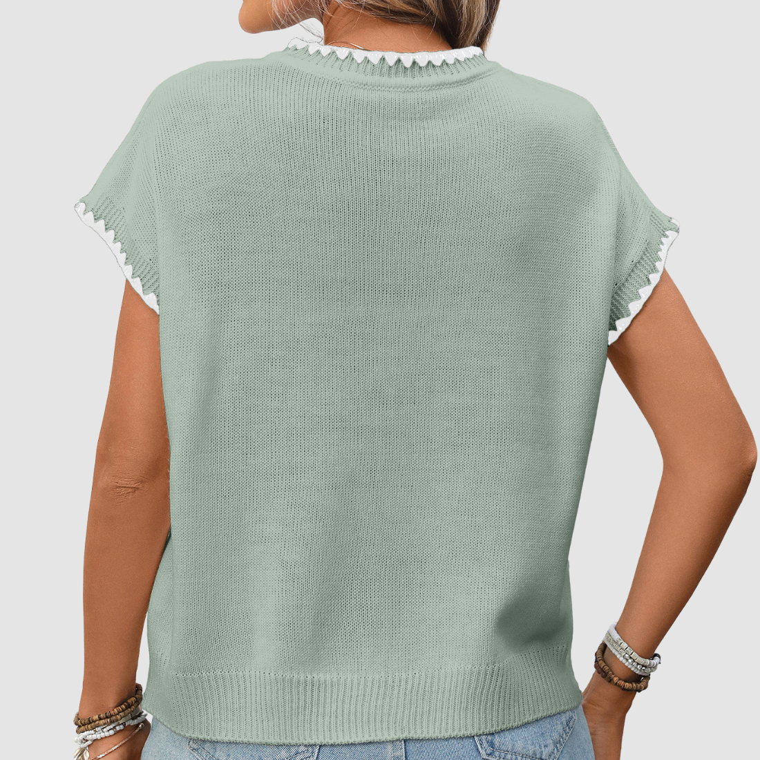 Wholesale Women's Sweaters – Crochet Round-Neck Short Sleeve Pullover