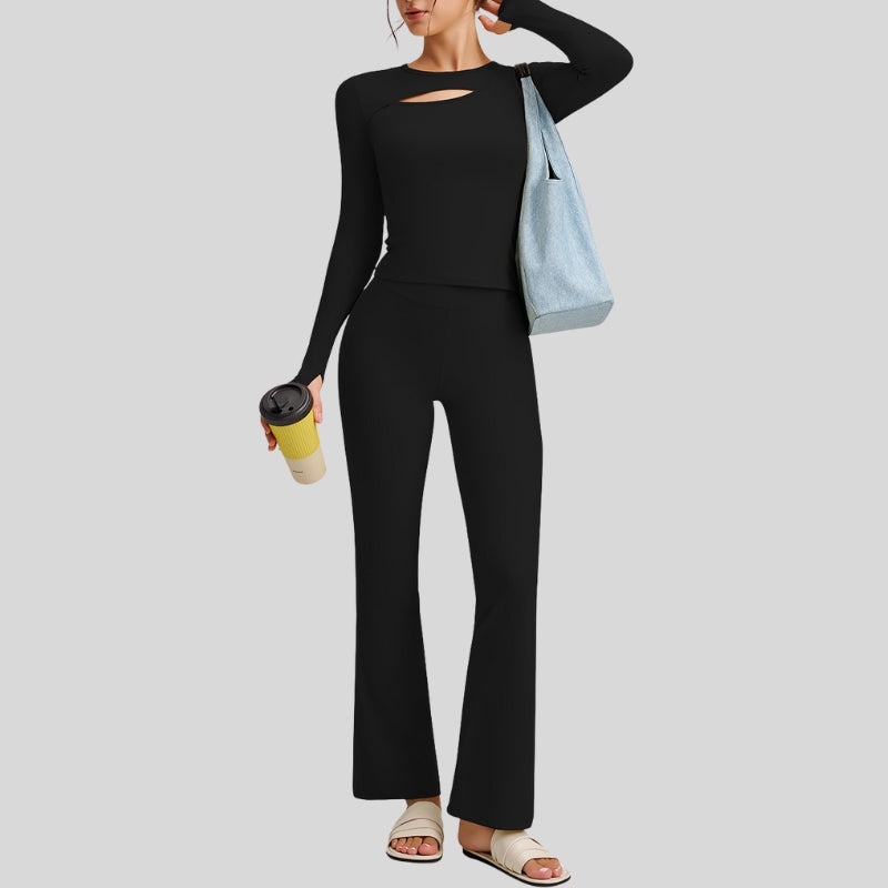 Naked Feel Long Sleeve Top + Flare Pants 2-piece set