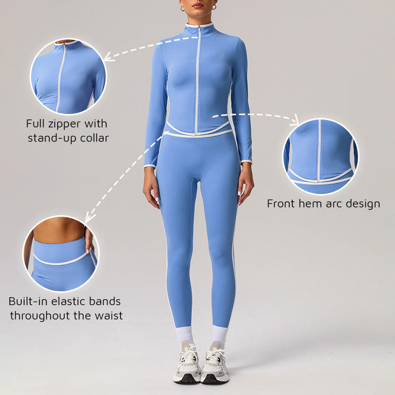 Quick-Drying Stand-Collar Jacket + High-Waisted Leggings 2-Piece Set