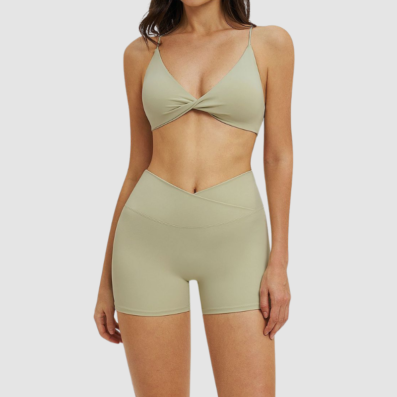 Wholesale thin-strap sports bra + shorts 2-piece set