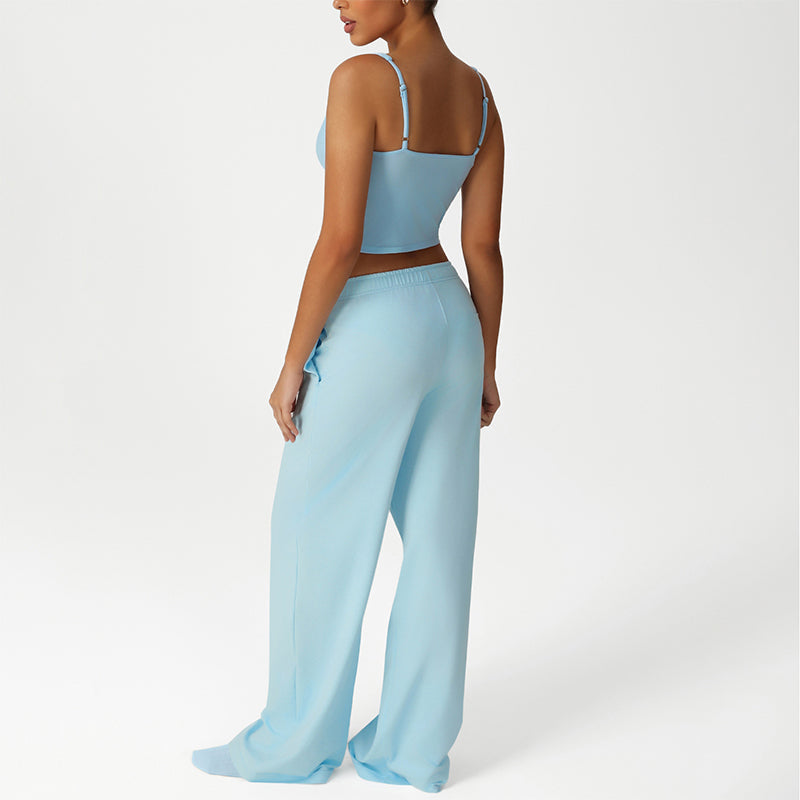 V-Neck Crop Top + Loose Sports Pants 2-Piece Set