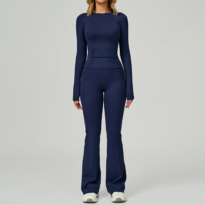 Long sleeve Sports top + Flared Leg pants 2-piece set