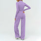 Stand collar zipper jacket + high-waisted loose wide-leg pants 2-piece set