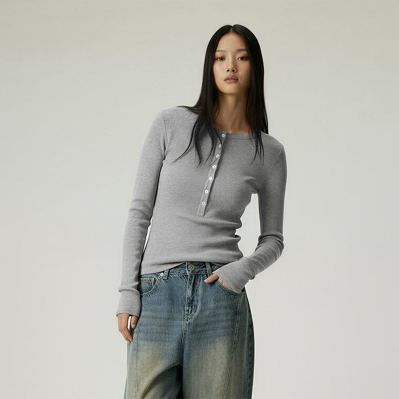 Long-sleeved T-shirt with waist slim