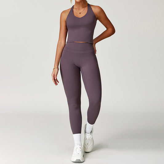 Fitness Brushed Yoga Tank Top & High-waisted Leggings Set