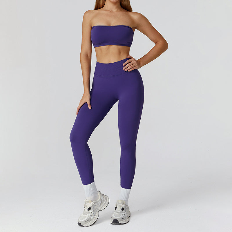 Tubo sem costura Sport Bra + Setes de 2 peças de cintura alta