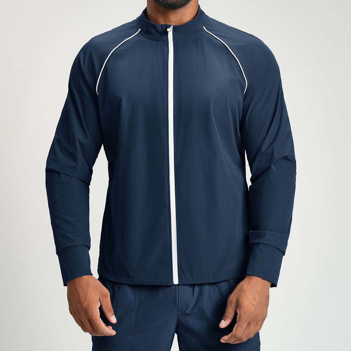 Wholesale Men Recycled Nylon Stand Collar Zip Jacket