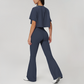 Wholesale round neck short sleeved top+flared pants 2-piece set