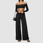 Wholesale Women's Long-Sleeve Tops + Wide-Leg Pants Fitness Two-Piece Set