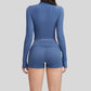 Yoga-inspired slim-fit long-sleeved top + tight-fitting shorts 2-piece set