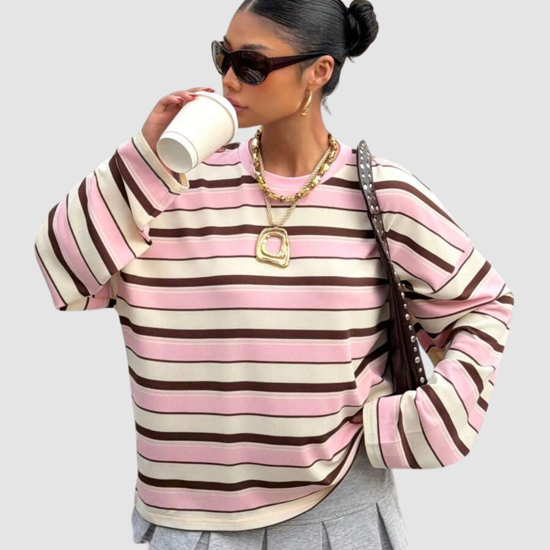 Wholesale Women's Striped  Loose Colorblock Long Sleeve Round-Neck Sweatshirt