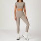 round-neck short sleeve sports crop top+high-waisted leggings set