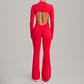 Zipper long sleeved backless fitness jumpsuit
