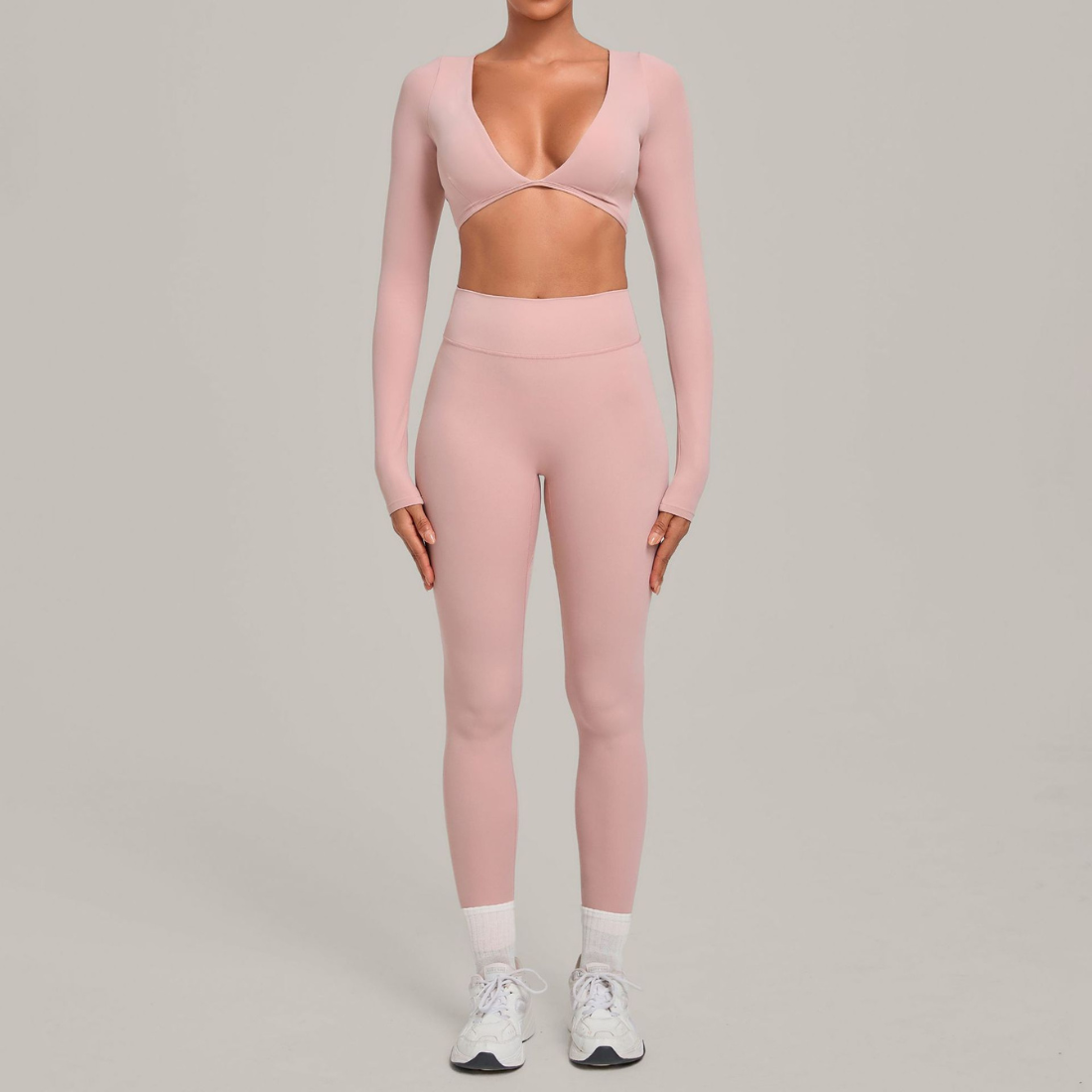 Wholesale Women's Activewear Cropped Long-Sleeve Top & High-Waist Leggings Yoga Set