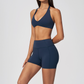 Wholesale Women's Halter Neck Yoga Set – Padded Bra & High-Waist Shorts Activewear