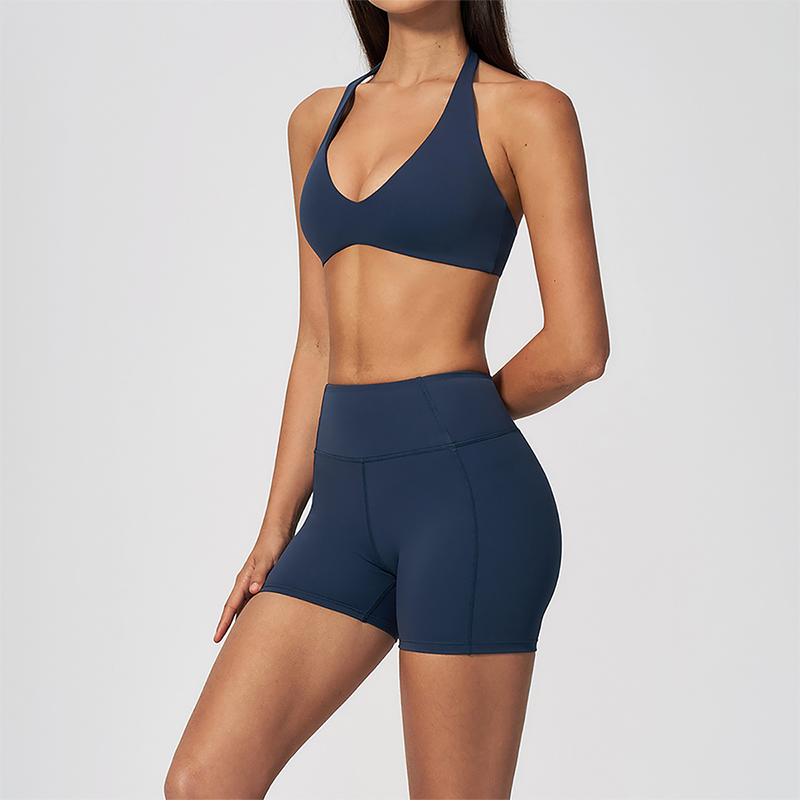 Wholesale Women's Halter Neck Yoga Set – Padded Bra & High-Waist Shorts Activewear
