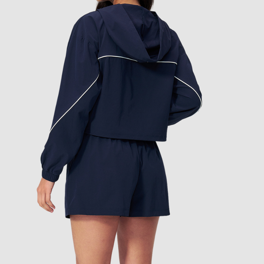 Wholesale Women's UPF50+ Sun Protection Hoodie Jacket + Shorts Set – Colorblock Outdoor Running Sportswear